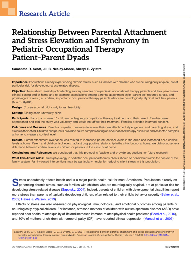 Parental Attachment and Stress in OT Dyads | PDF | Attachment Theory ...