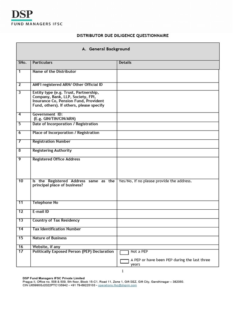 Distributor Due Diligence Questionnaire | PDF