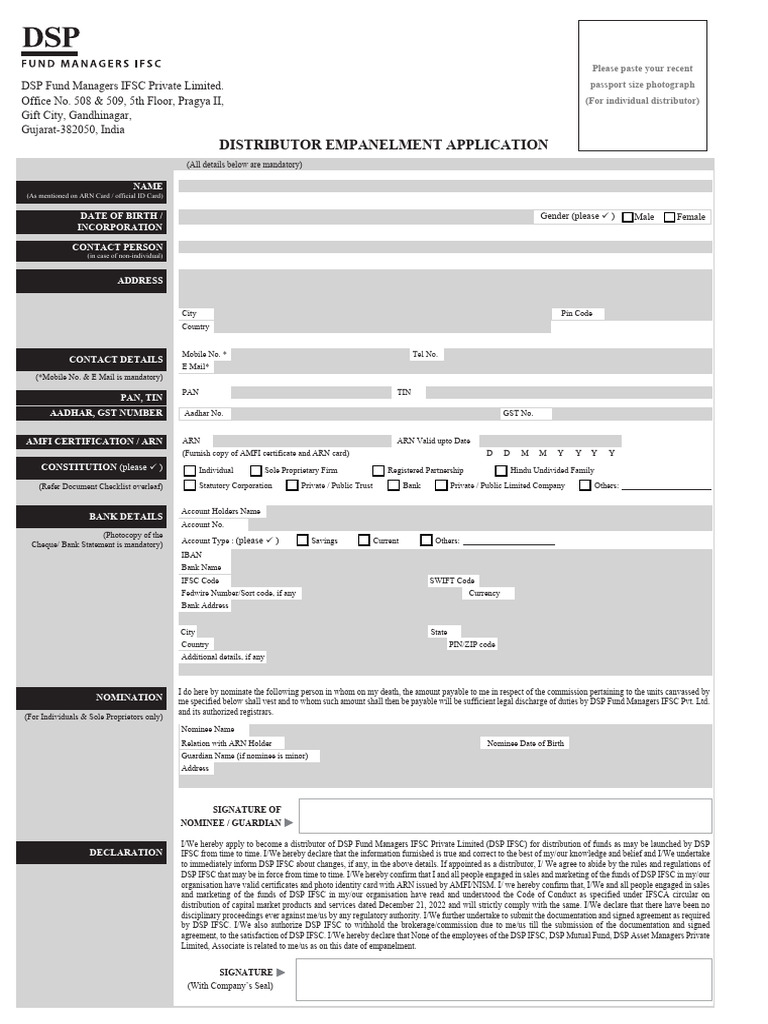 Distributor Empanelment Application Form | PDF | Identity Document