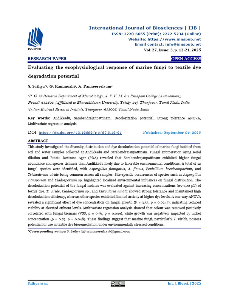 Marine Fungi for Textile Dye Bioremediation | PDF | Fungus