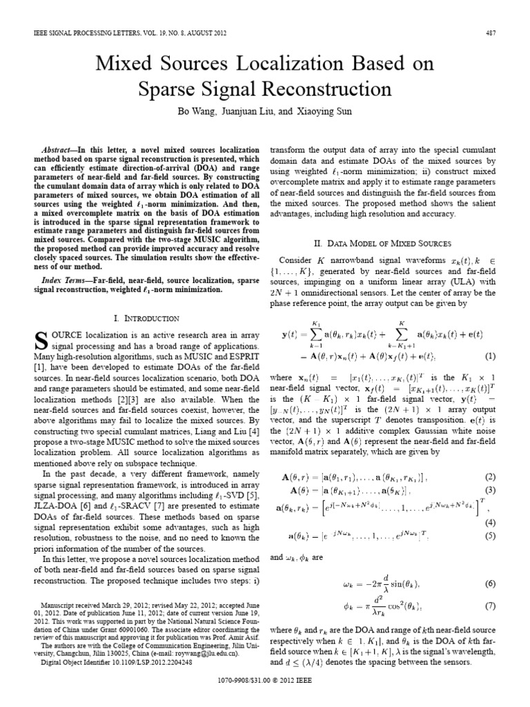 Sparse Signal Reconstruction for Source Localization | PDF | Matrix ...