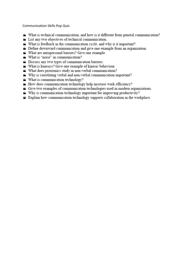 Communication Skills Quiz: Key Concepts | PDF