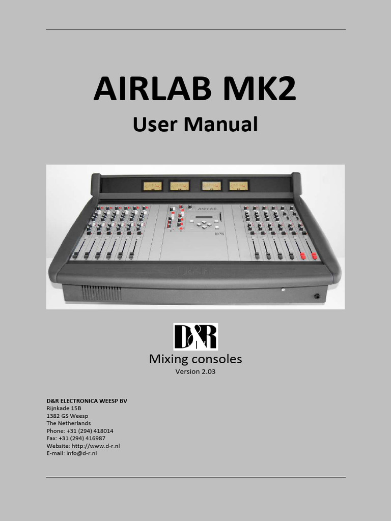 D&R Airlab Usermanual v2.03 | PDF | Microphone | Equalization (Audio)