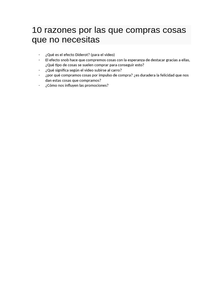 10 Razones Por Las Que Compras Cosas Que No Necesitas | PDF