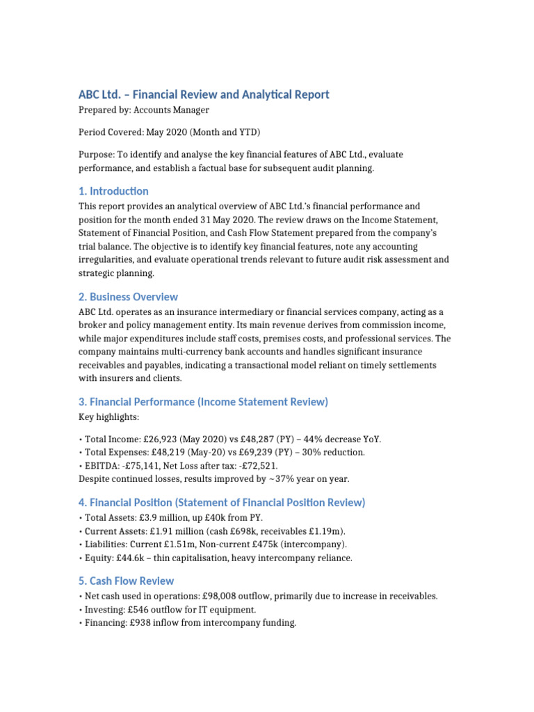 ABC Ltd. May 2020 Financial Analysis | PDF | Leverage (Finance ...