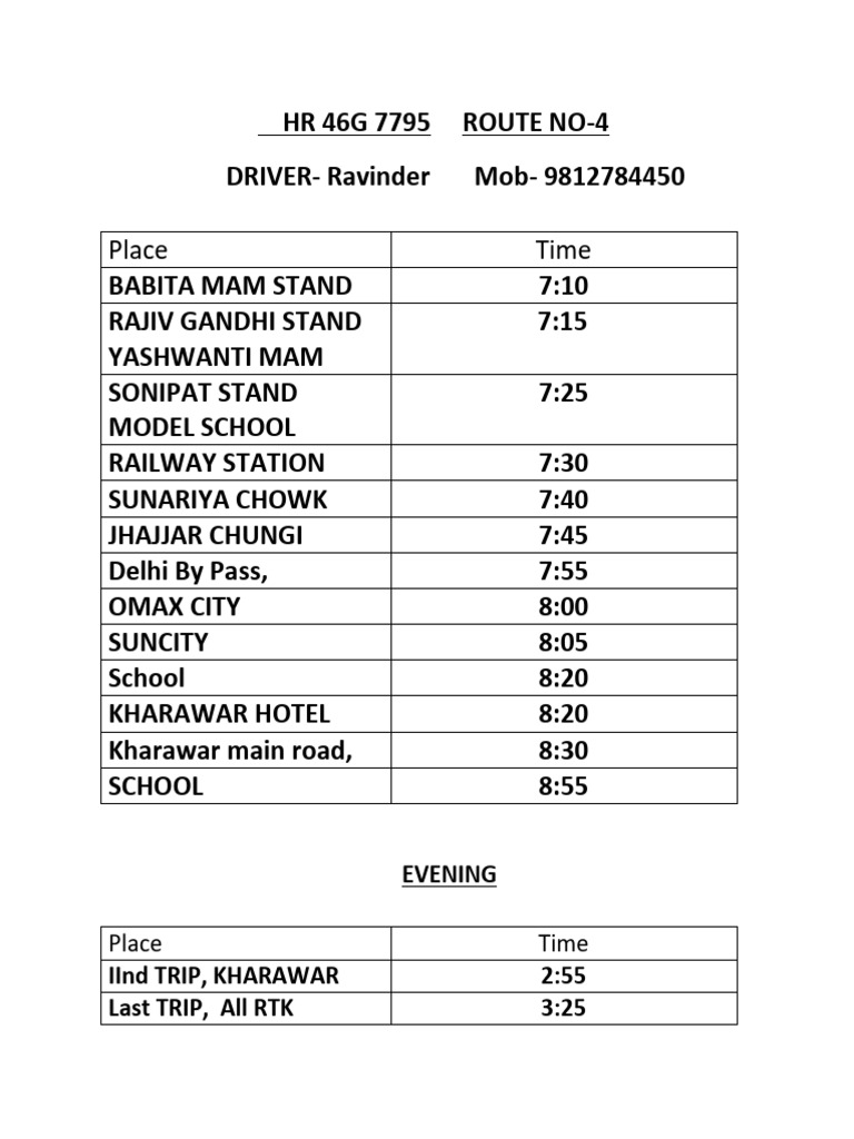Evening Bus Routes and Schedules | PDF