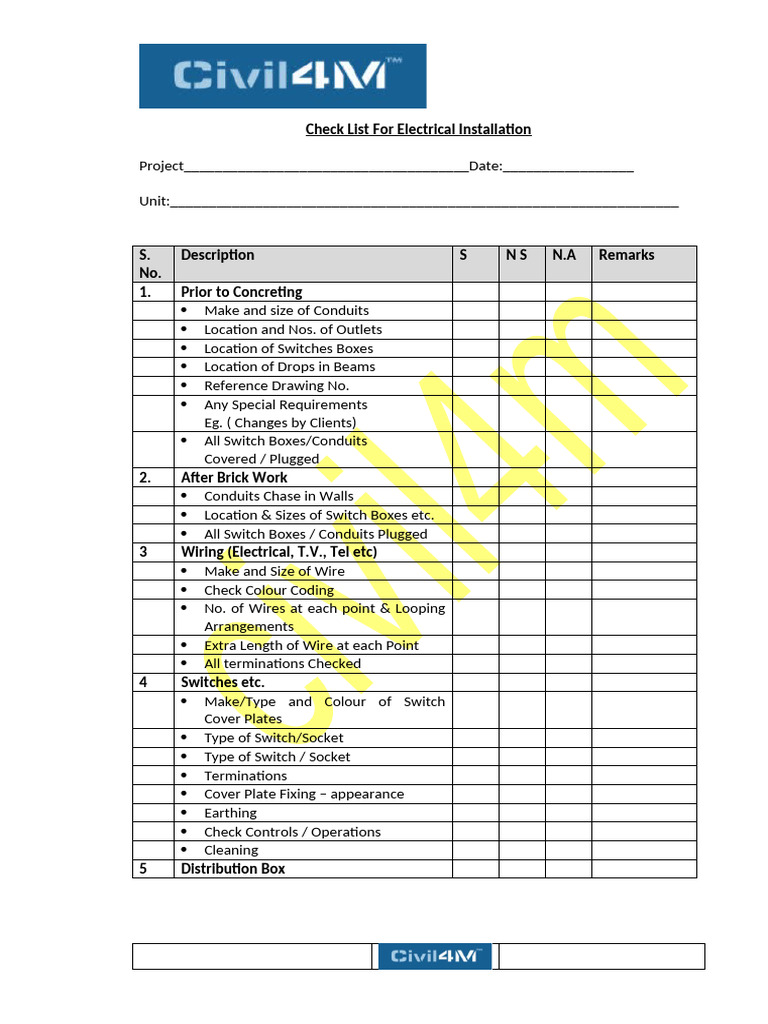 Electrical Installation Checklist | PDF