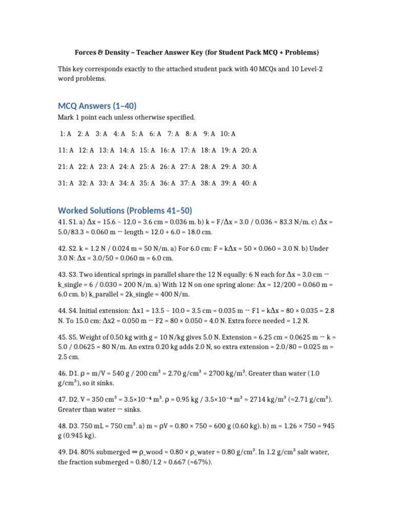 Forces and Density Answer Key | PDF