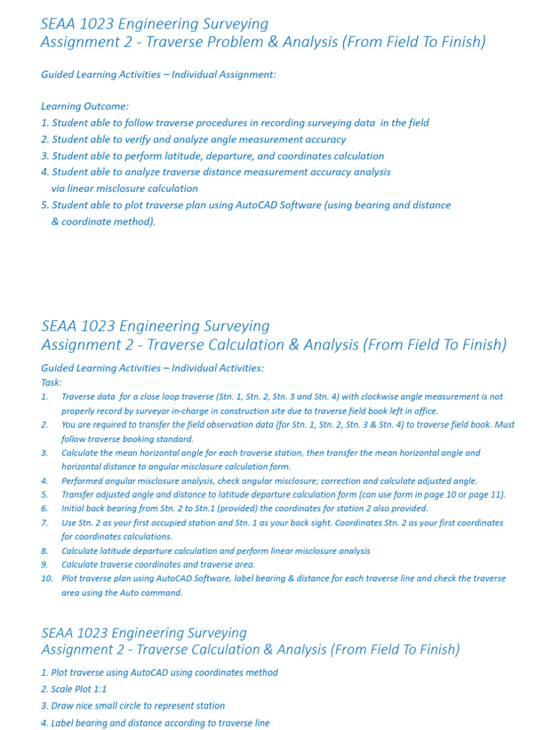 Traverse Calculation and Analysis Guide | PDF | Surveying | Angle