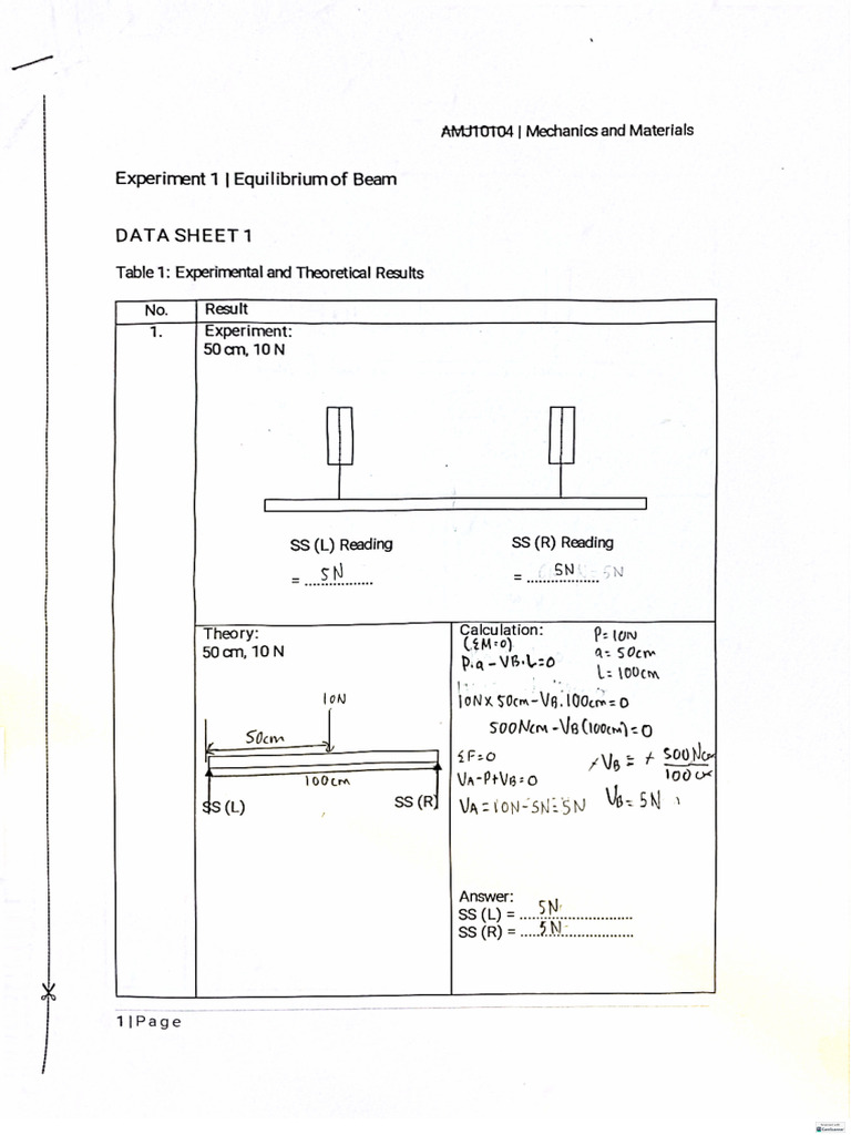 Experiment 1 Equilibrium Calculation | PDF