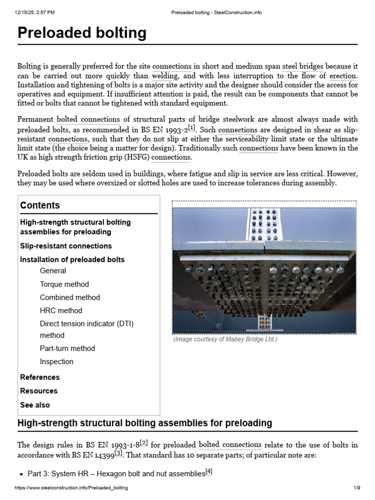 Preloaded Bolting in Steel Bridges | PDF | Screw | Nut (Hardware)