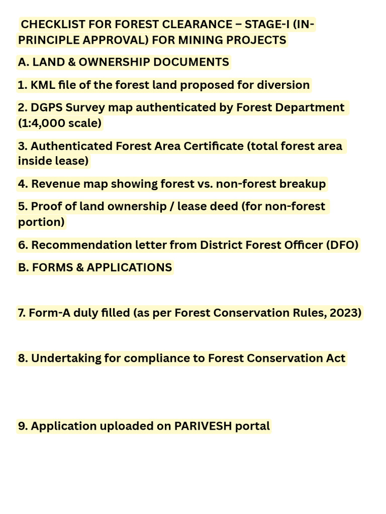 Forest Clearance Checklist for Mining | PDF | Natural Environment ...