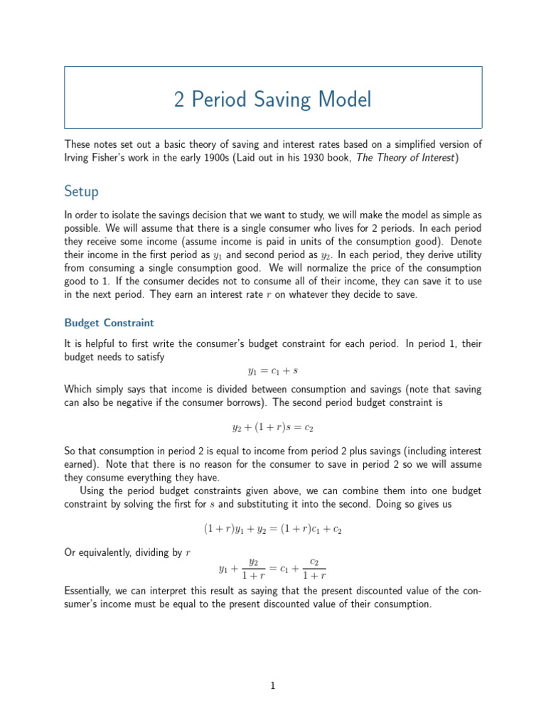 Two-Period Saving Model Explained | PDF | Consumption (Economics ...