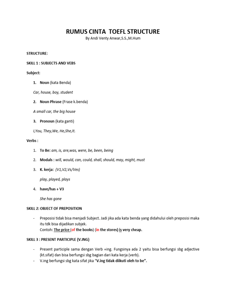 Rumus Cinta TOEFL | PDF | Verb | Adjective