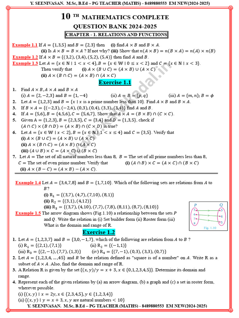 10 TH Maths Question Bank em 1 To 3 2025 | PDF | Mathematical Objects ...