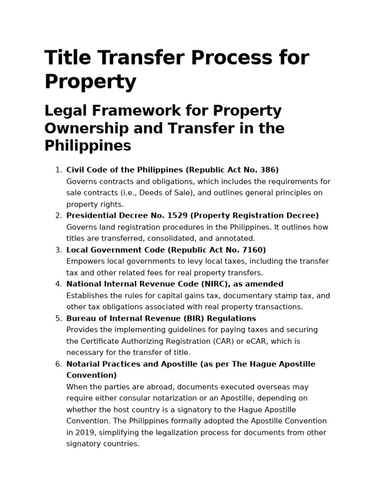 Title Transfer Process in the Philippines | PDF | Taxes | Identity Document