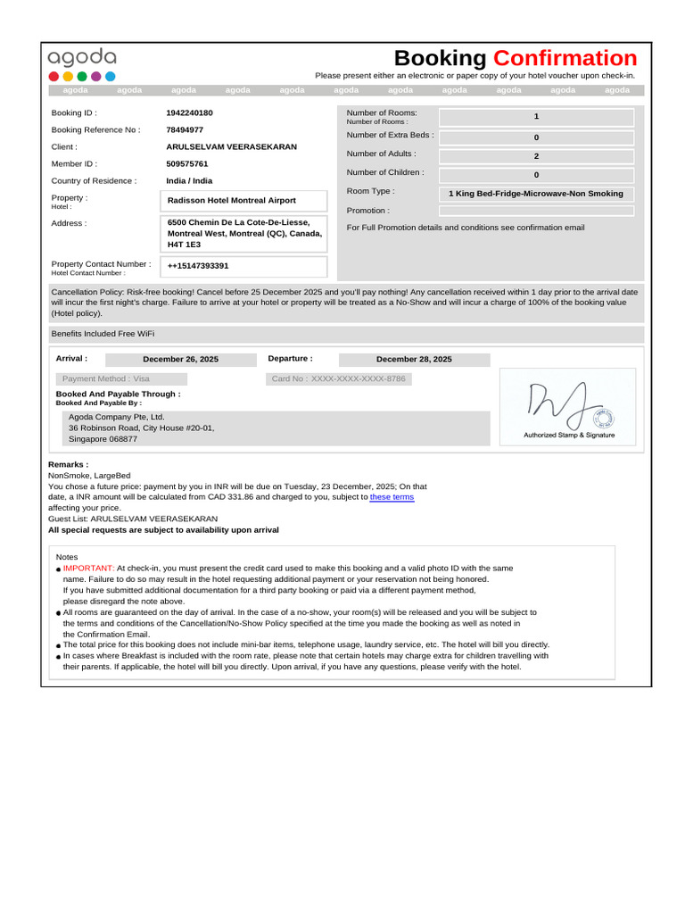 Confirmation_for_Booking_ID_#_1942240180 | PDF | Payments