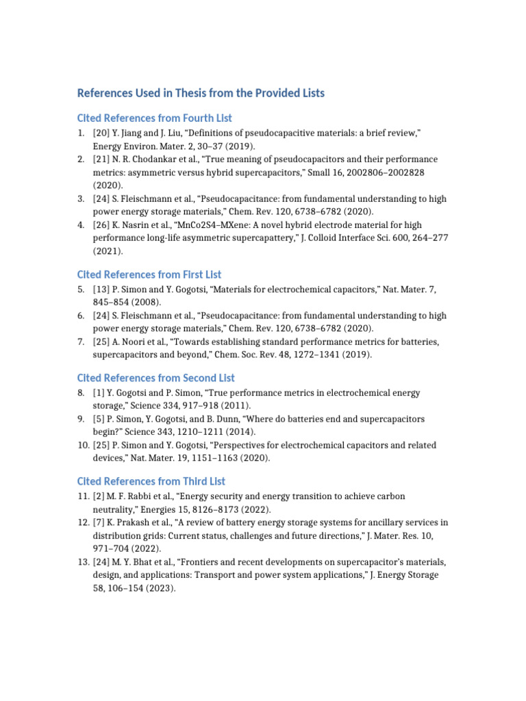 Thesis References on Pseudocapacitors | PDF