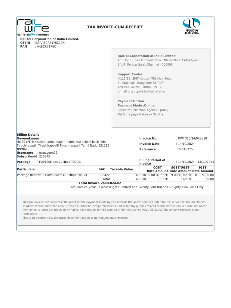 Oct Internet Bill | PDF | Government Finances | Taxes