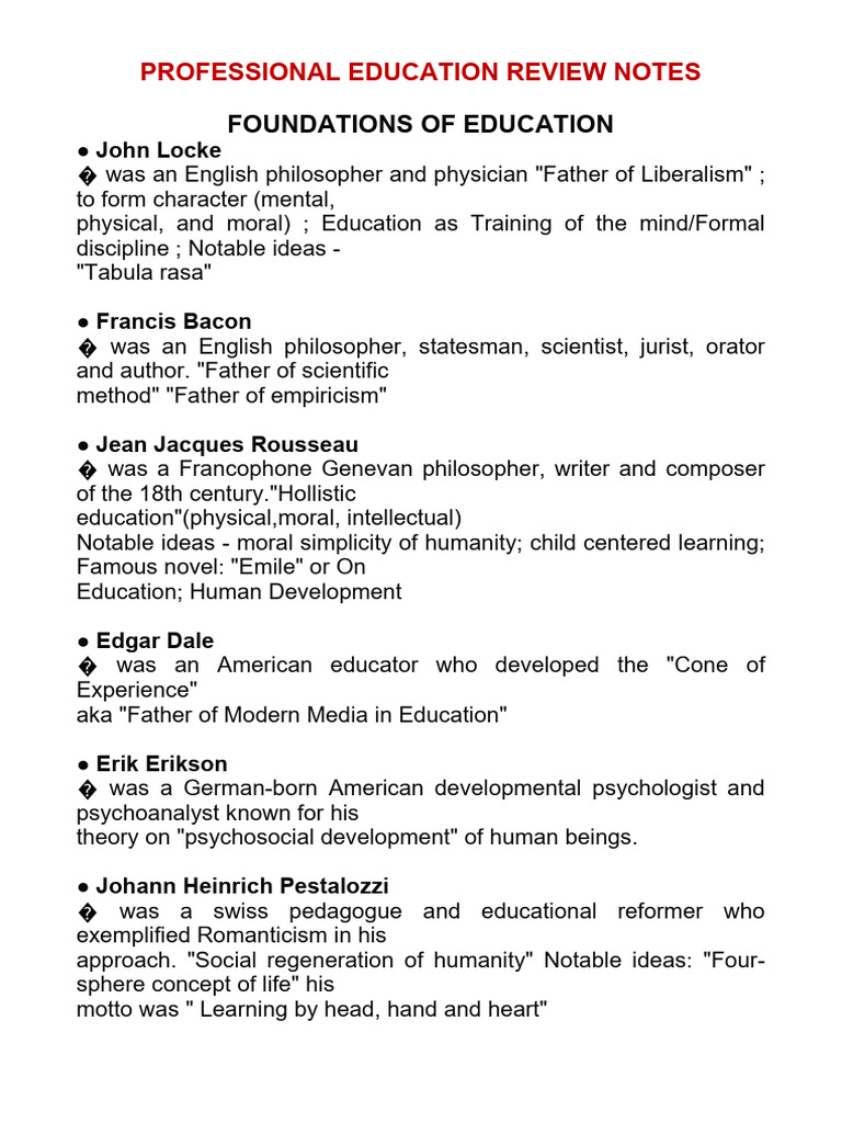 Foundations of Education Review Notes | PDF | Attachment Theory ...
