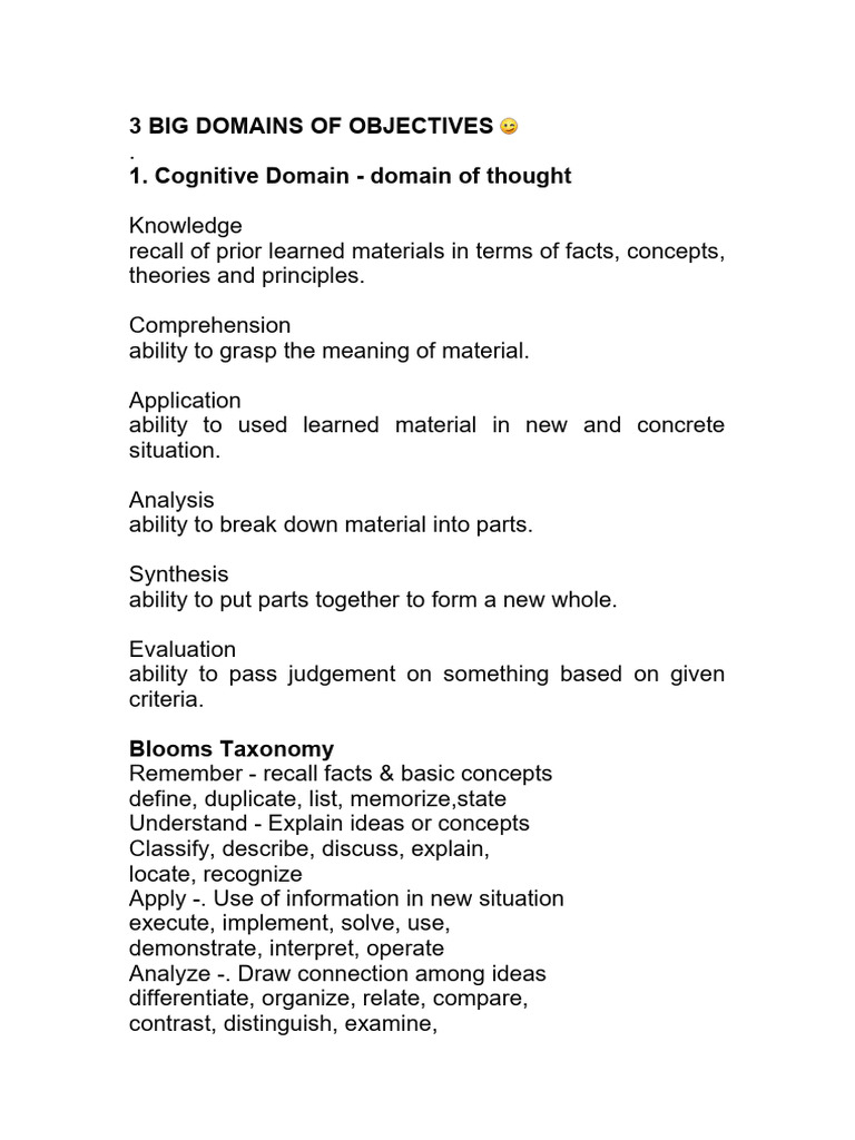Understanding Learning Objectives Domains | PDF | Classical ...