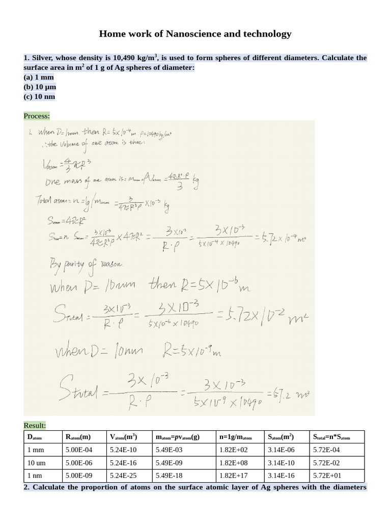 Homework of Nanoscience and Technology | PDF | Atoms | Nanoparticle