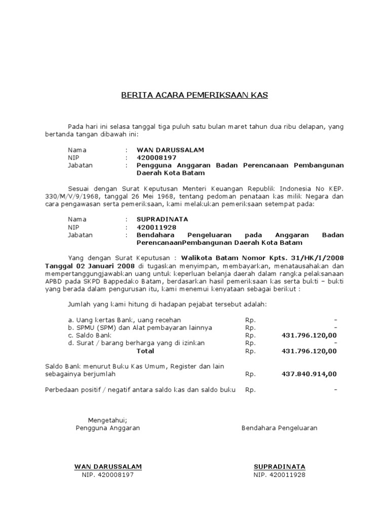 Contoh Berita Acara Pemeriksaan Kas Gambar Oz