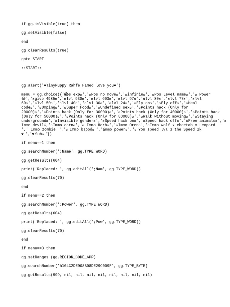 GameGuardian Cheat Menu Script | PDF | Zoology | Felids