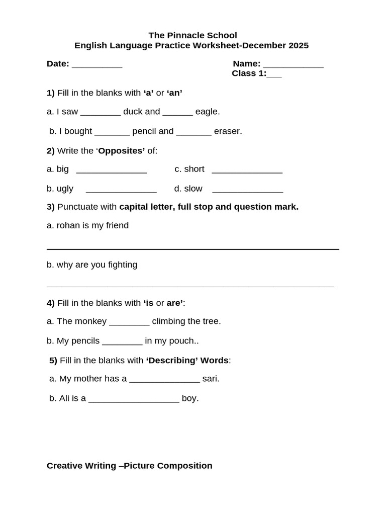 English Language Practice Worksheet-Dec.25 | PDF