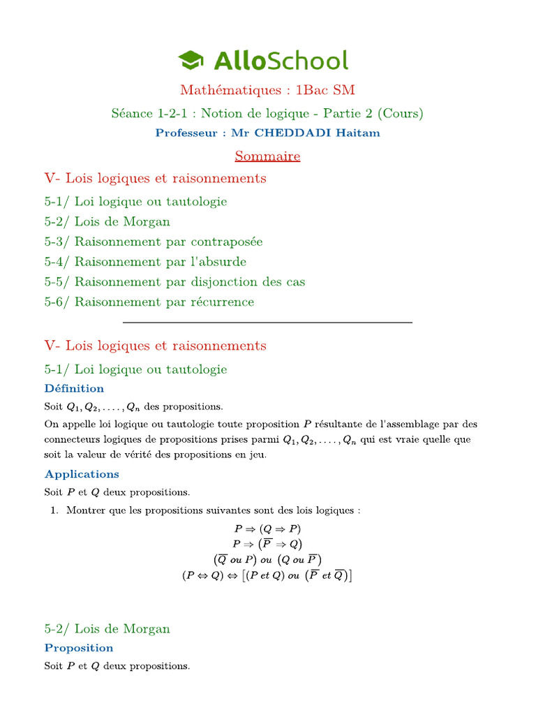 Notion de Logique Partie 2 Cours 3 | PDF