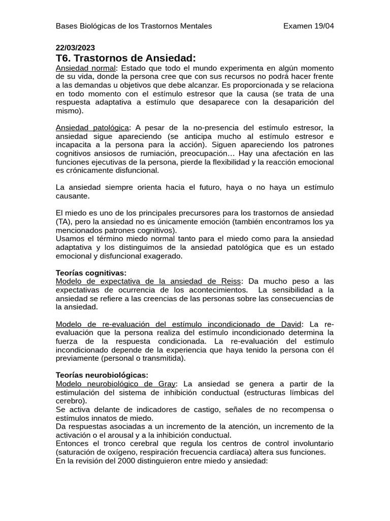 Bases Biológicas de la Ansiedad Mental | PDF | Las emociones | Amígdala