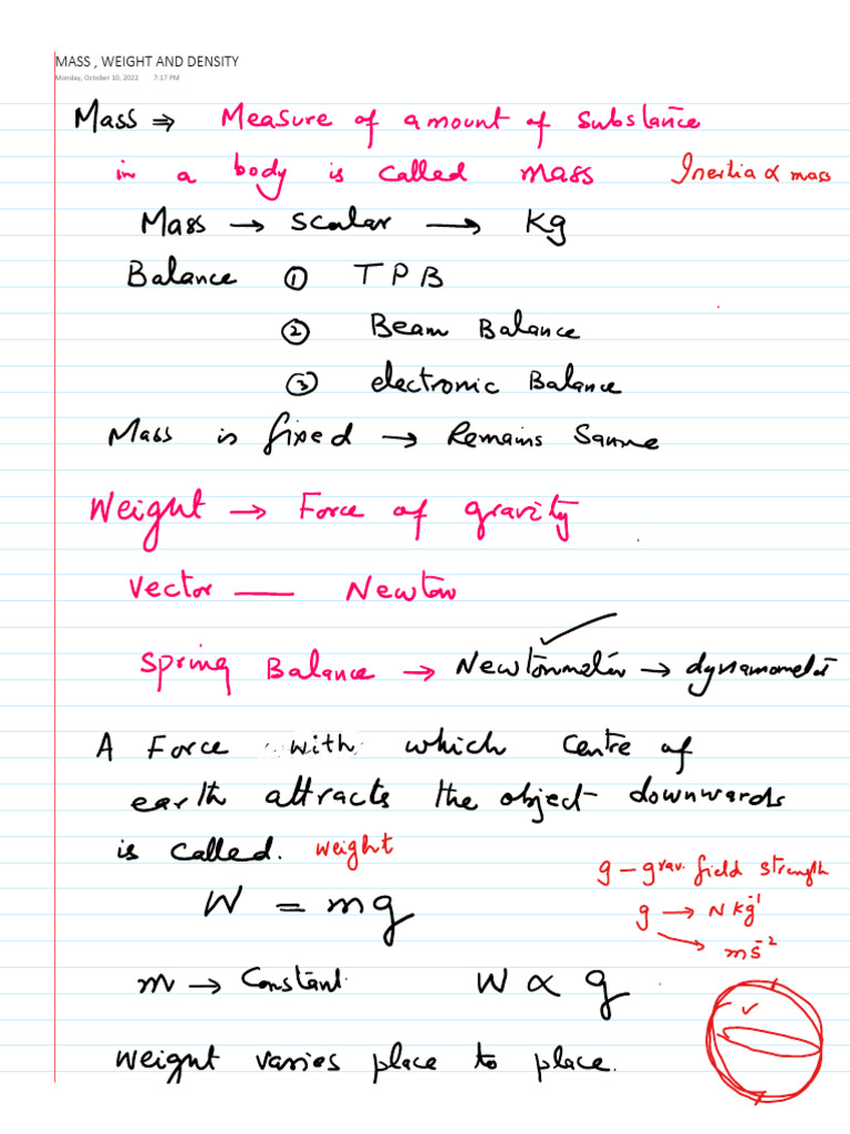Understanding Mass, Weight, and Density | PDF