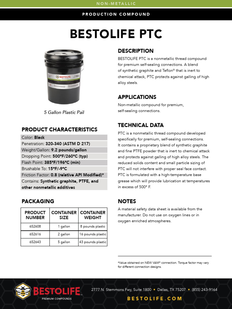 Non-Metallic Thread Compound PTC | PDF | Graphite | Mechanical Engineering