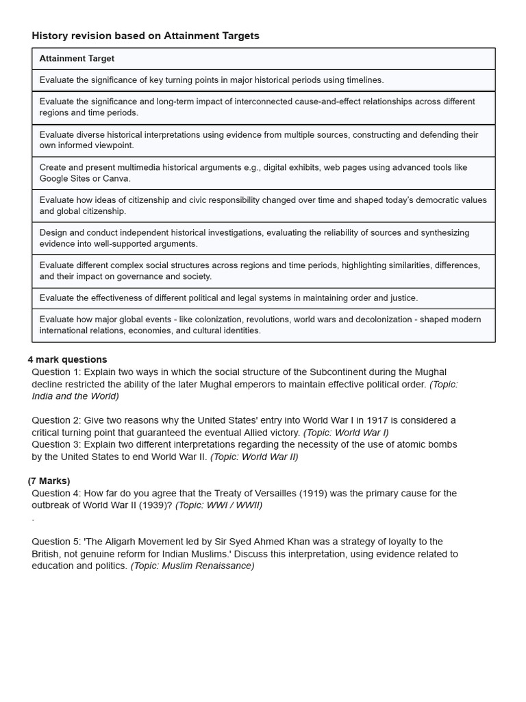 A. Attainment Targets (Appears in All 4 Topics) | PDF