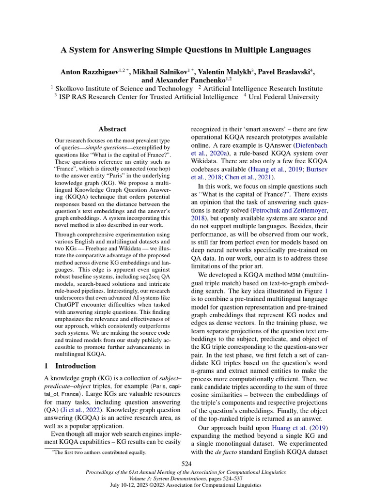 Multilingual Knowledge Graph QA System | PDF | Computing | Learning