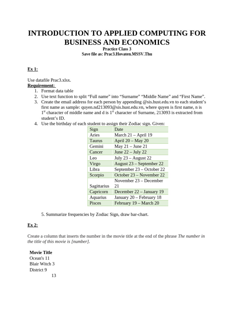 EM2301. Practical Class 3 | PDF | Astrological Sign | Zodiac