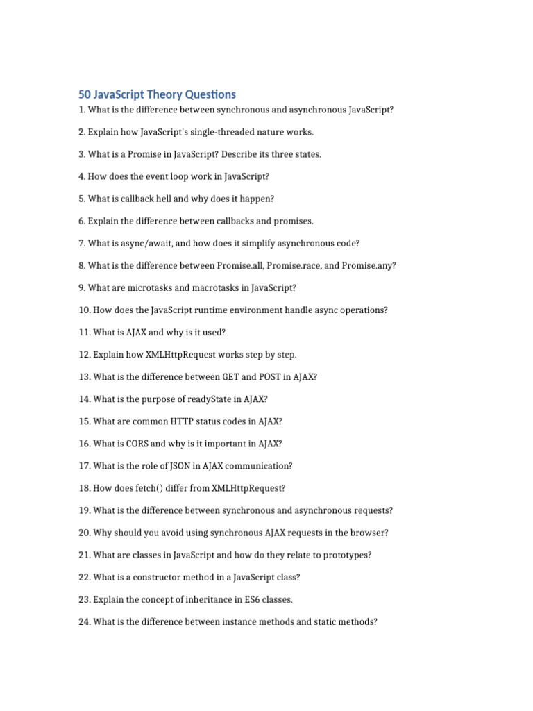 JavaScript Theory: 50 Key Questions | PDF | Ajax (Programming) | Java ...