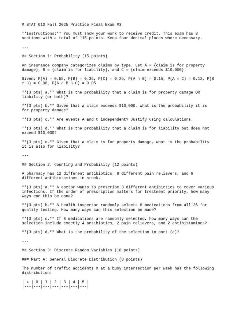 Practice Final 3 | PDF | Normal Distribution | Sample Size Determination