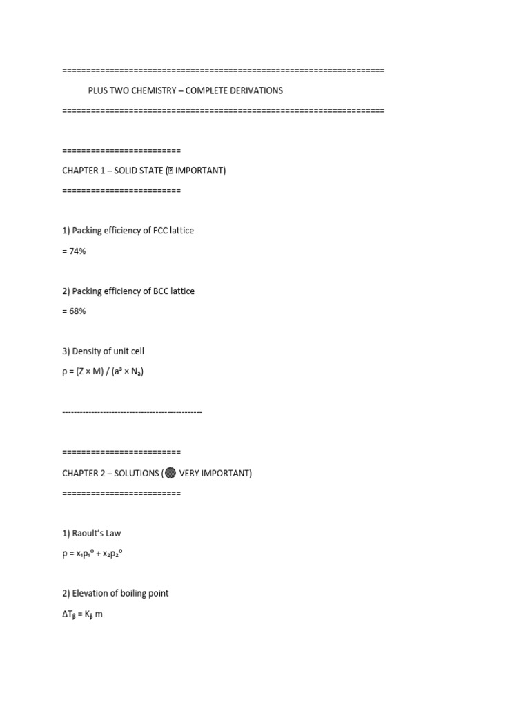 Plus Two Chemistry Derivations Guide | PDF | Coordination Complex ...