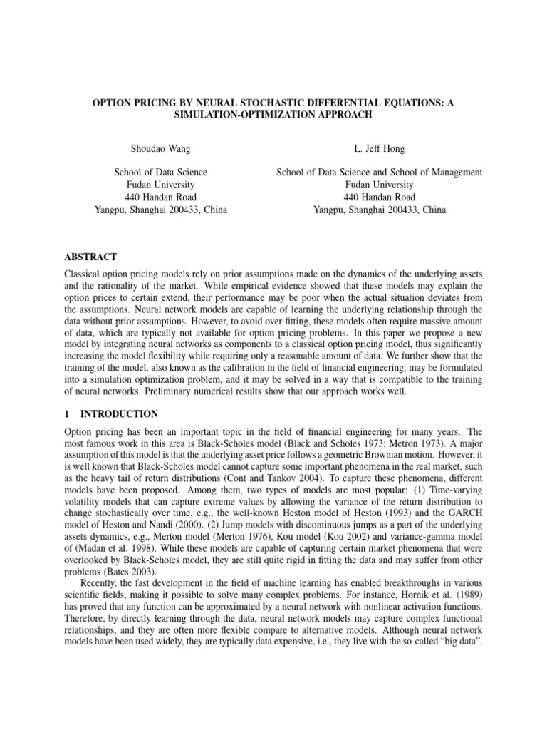 Neural SDEs for Option Pricing Optimization | PDF | Stochastic ...