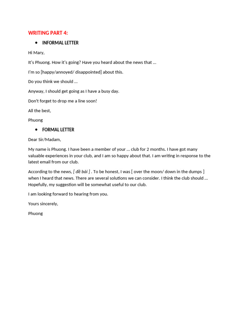 Informal and Formal Letter Examples | PDF