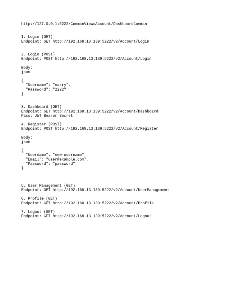 API Endpoints for User Account Management | PDF