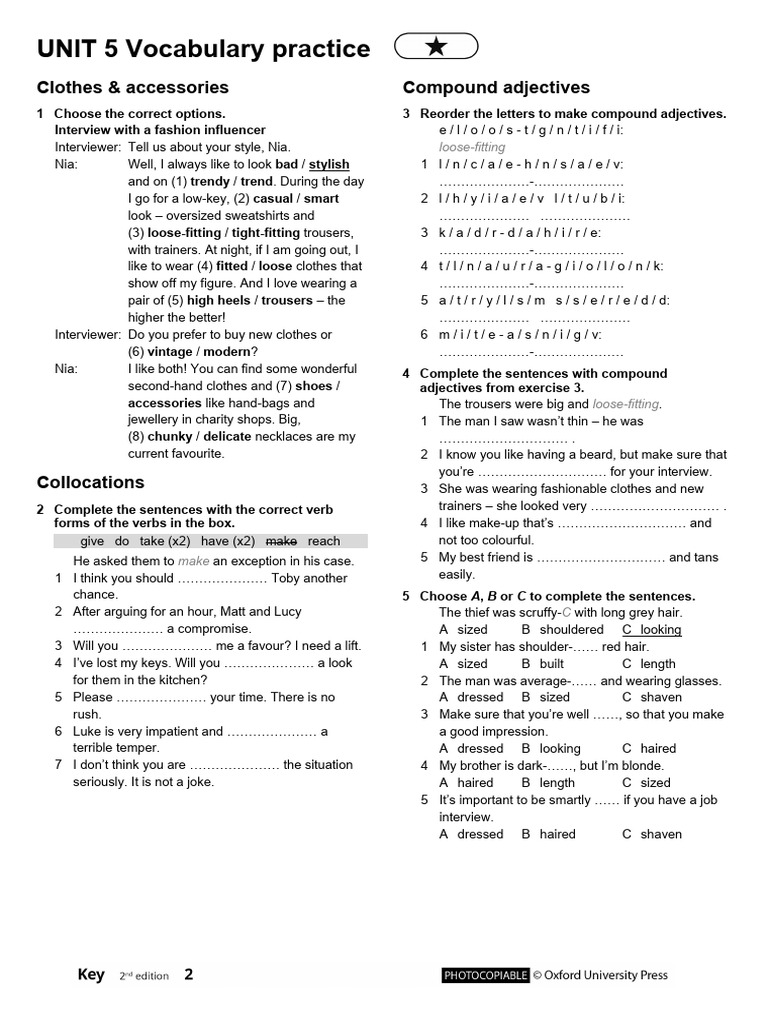 Fashion Vocabulary Practice Guide | PDF | Clothing | Fashion