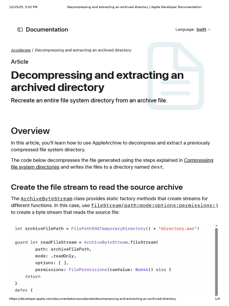 Decompressing and Extracting An Archived Directory - Apple Developer ...