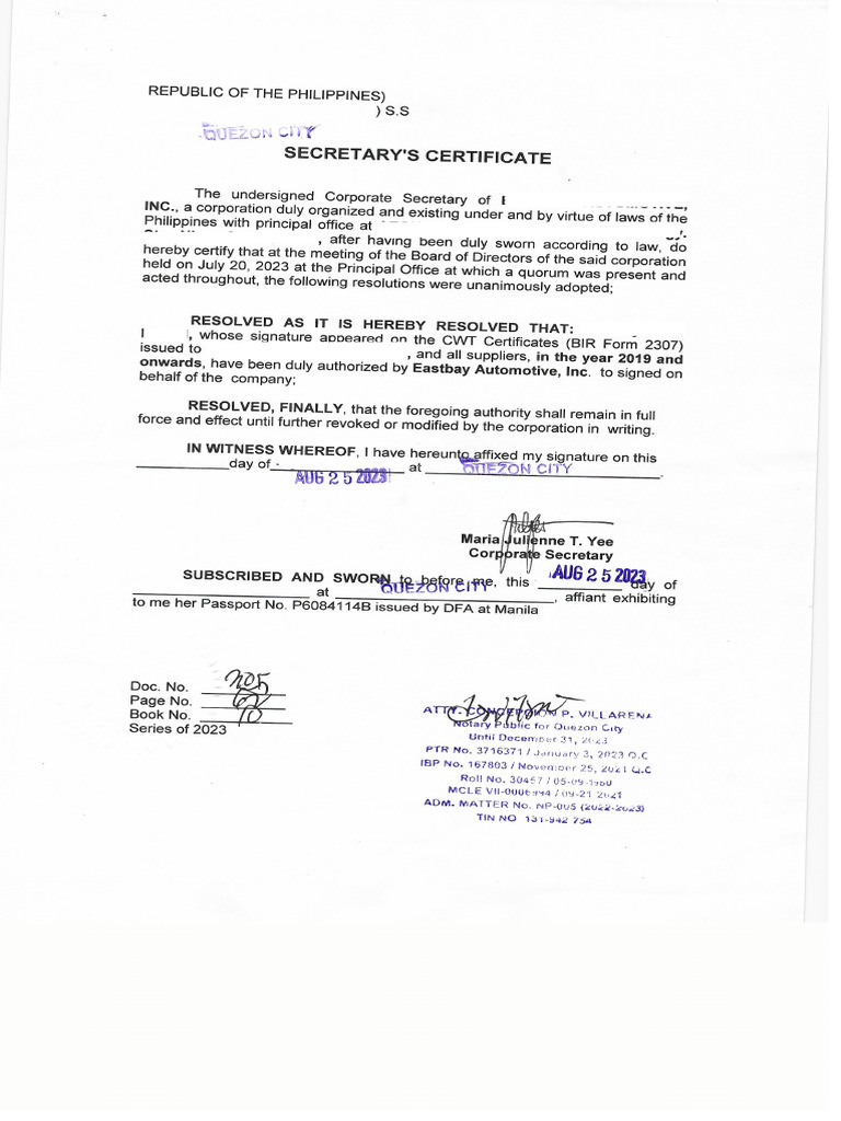 Sample Sec Cert | PDF
