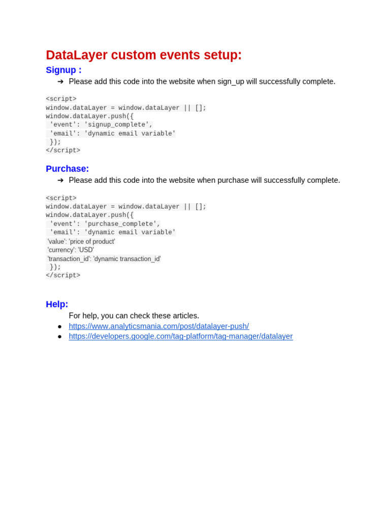 Data Layer Custom Events Setup | PDF