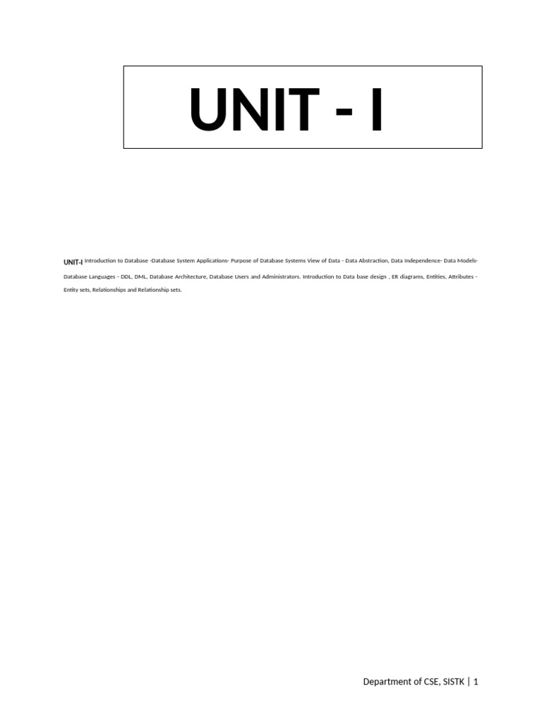 Dbms Notes Unit i | PDF | Databases | Conceptual Model