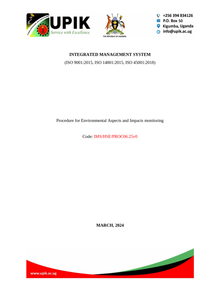 Procedure of Environmental Aspects and impacts (1) | PDF
