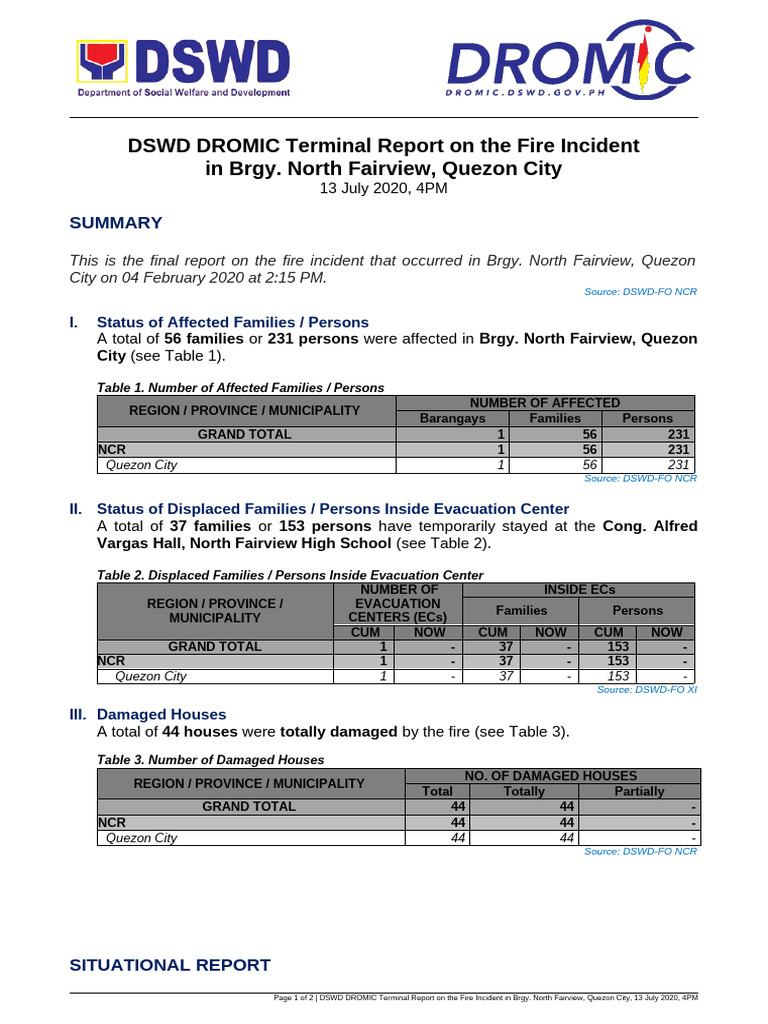 Fire Incident Report: Brgy. North Fairview | PDF | Disasters | Natural ...