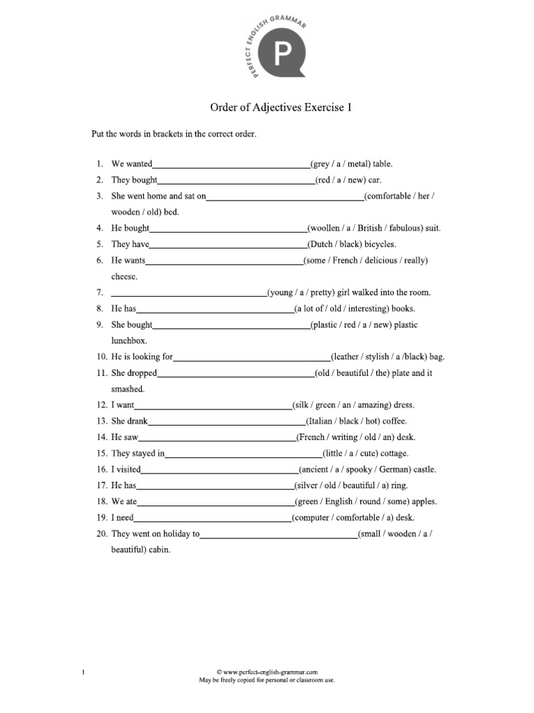 Order of Adjectives | PDF